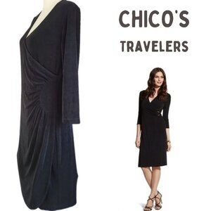CHICOS TRAVELER'S Long-Sleeve Black Dress Women's 1 (S-8)